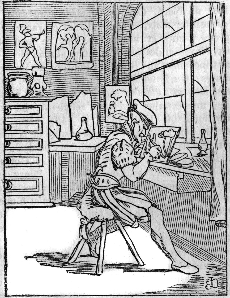 16. yüzyılda cam üzerine ressam (Vitripictor). by French School