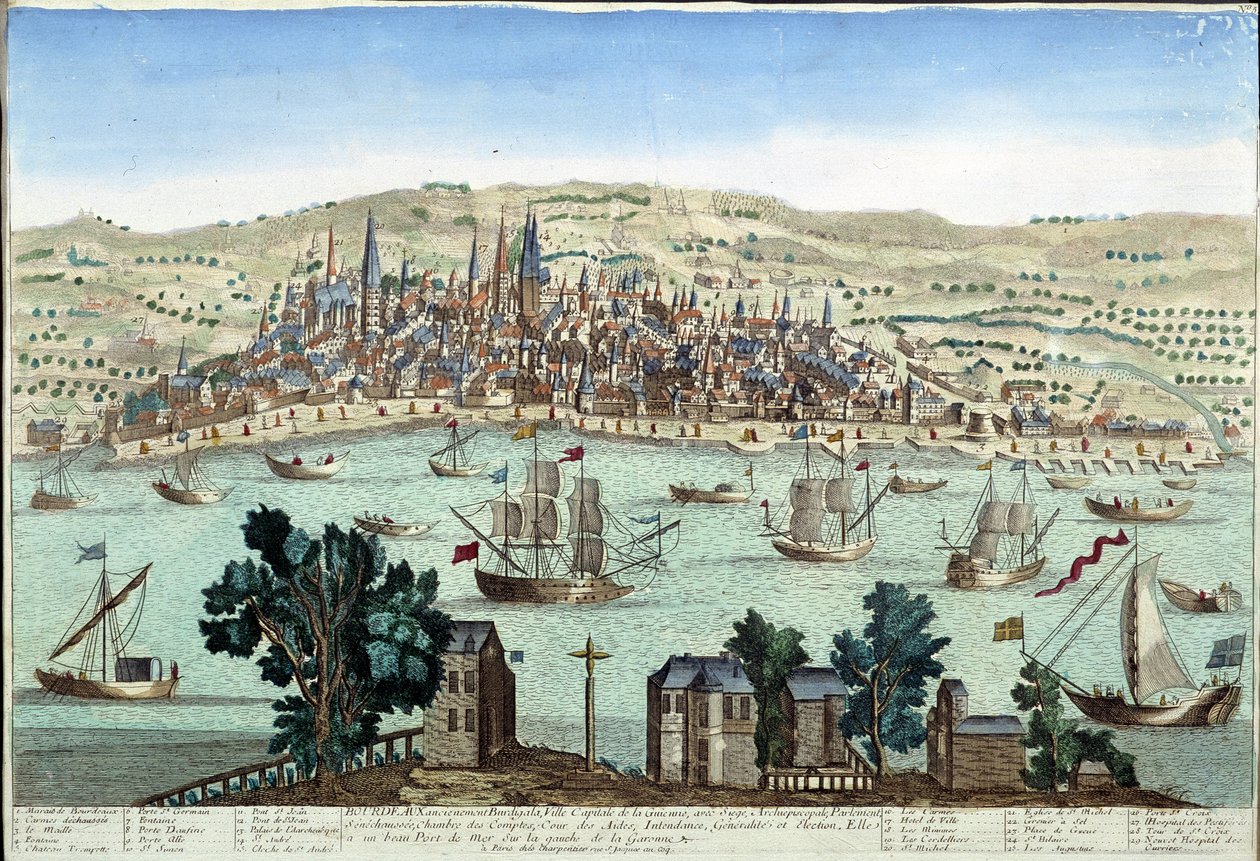 Bordeaux limanı ve şehri - gravür by French School