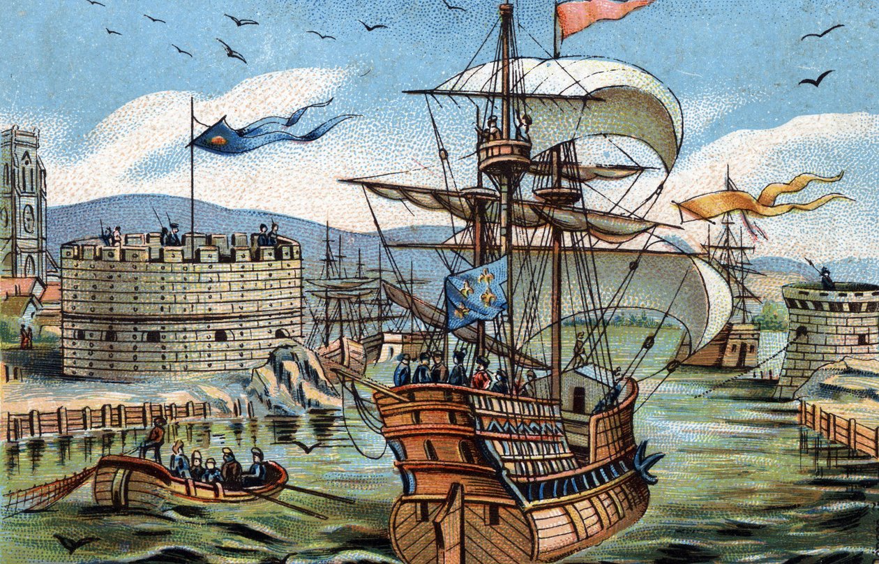 The port of Le Havre in 1520. Chromolithography around 1890. by French School