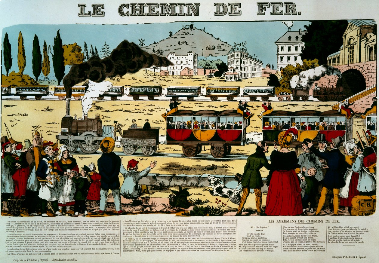 Demiryolu. Tren vagonlarındaki yolcular, olay yerinin seyirci kalabalığı tarafından karşılandı. Oymak. Epinal'in resmi by French School