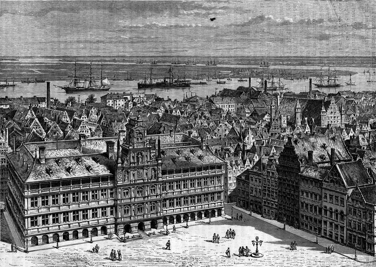 Anvers, Belçika limanından görülen Scheldt nehri. “Le Journal de la jeunesse” üzerine gravür by French School