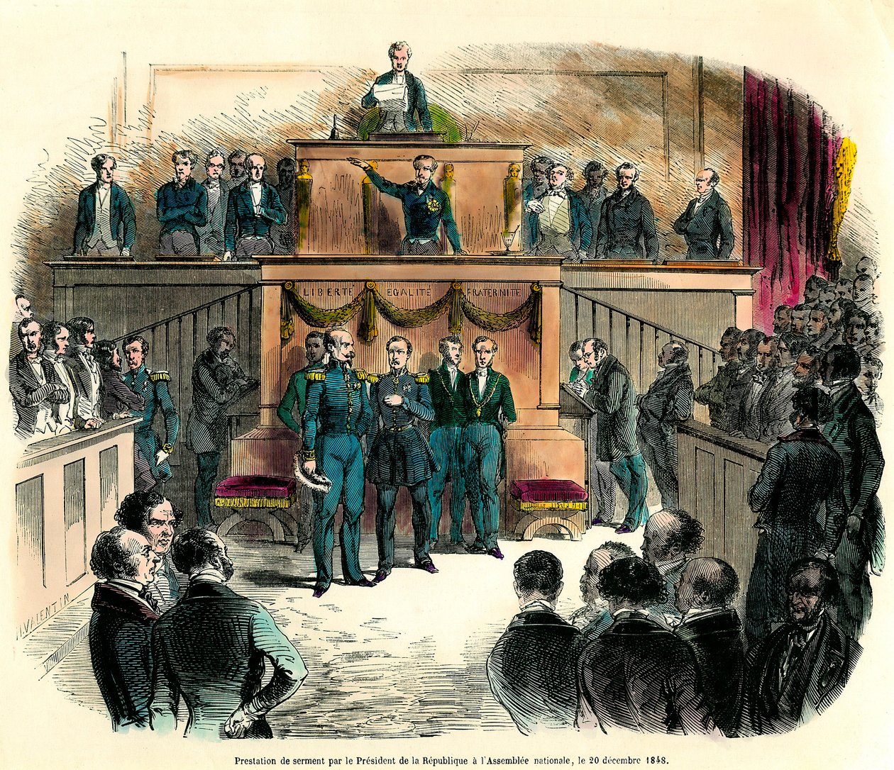 Cumhuriyetin resmen başkanı ilan edilen III. Louis Napolyon'un (Louis-Napolyon) 20 Aralık 1848'de Ulusal Meclis'te yemin etmesi. by French School