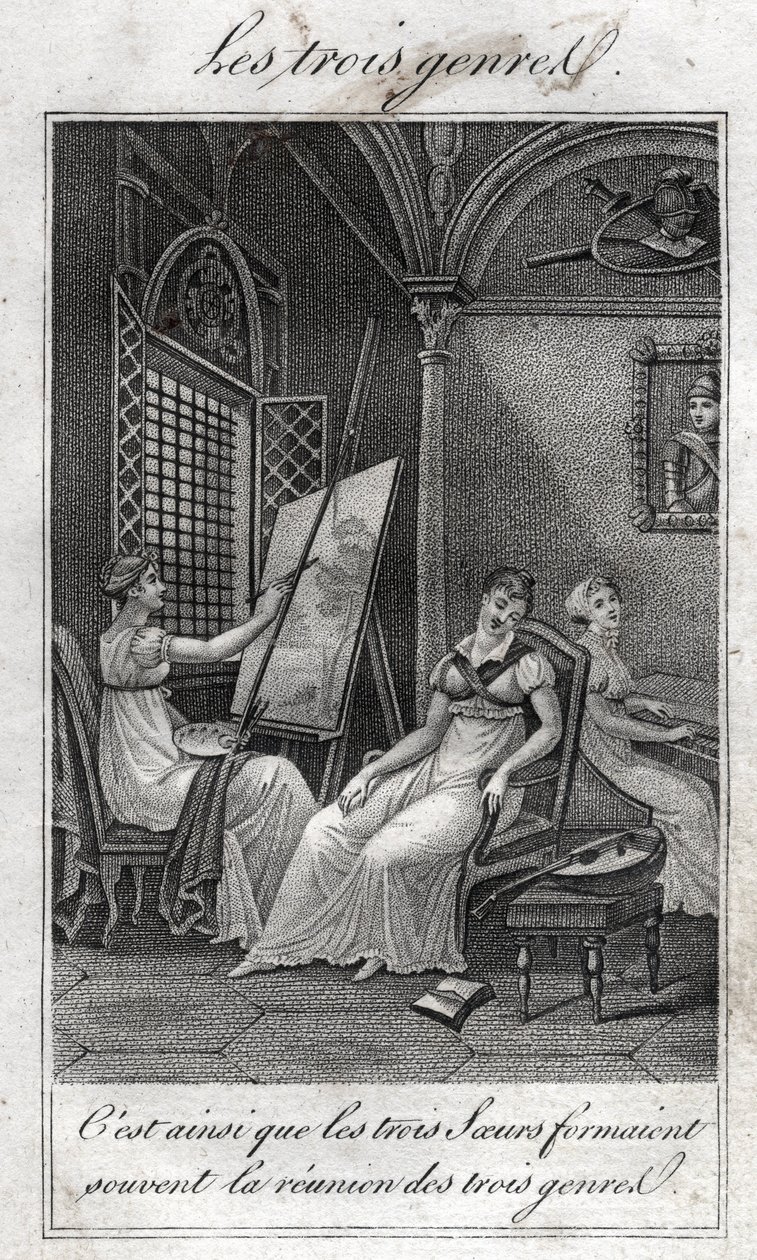 Üç tür. Kadın Ressam, müzisyen ve okuyucu. by French School