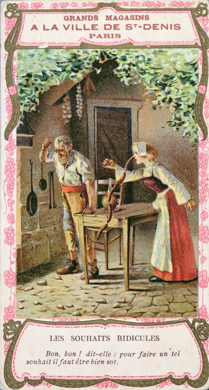 Sosis burunlu eş, Perrault peri masalı Üç Dilek (Les Trois Souhaits) illüstrasyonu, 19. yüzyıl sonu by French School