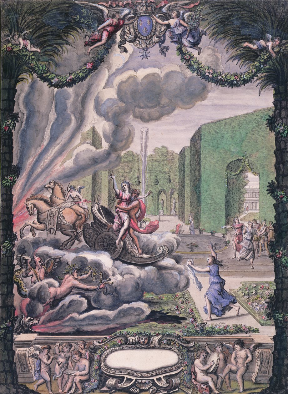 17. yüzyıl sonu tiyatro sahnesi (kağıt üzerinde kalem ve mürekkep & wc) by French School
