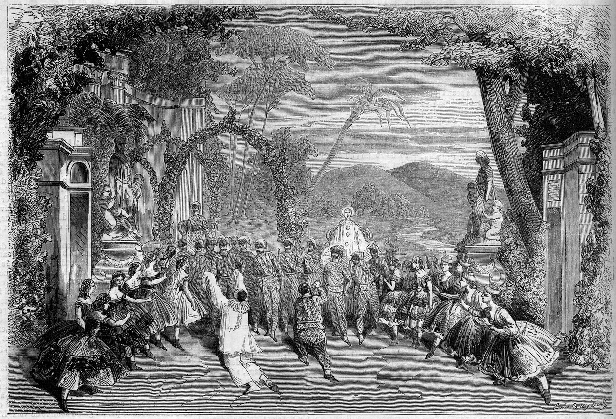 Tiyatro gösterimi: II. Perde, Lambert Thiboust (1826-1867), Alfred Delacour (1815-1883) ve Clairville (1811-1879) tarafından yazılan “Les Dances milles de la France”ın son sahnesi. Paris, Tiyatro des Varietes by French School