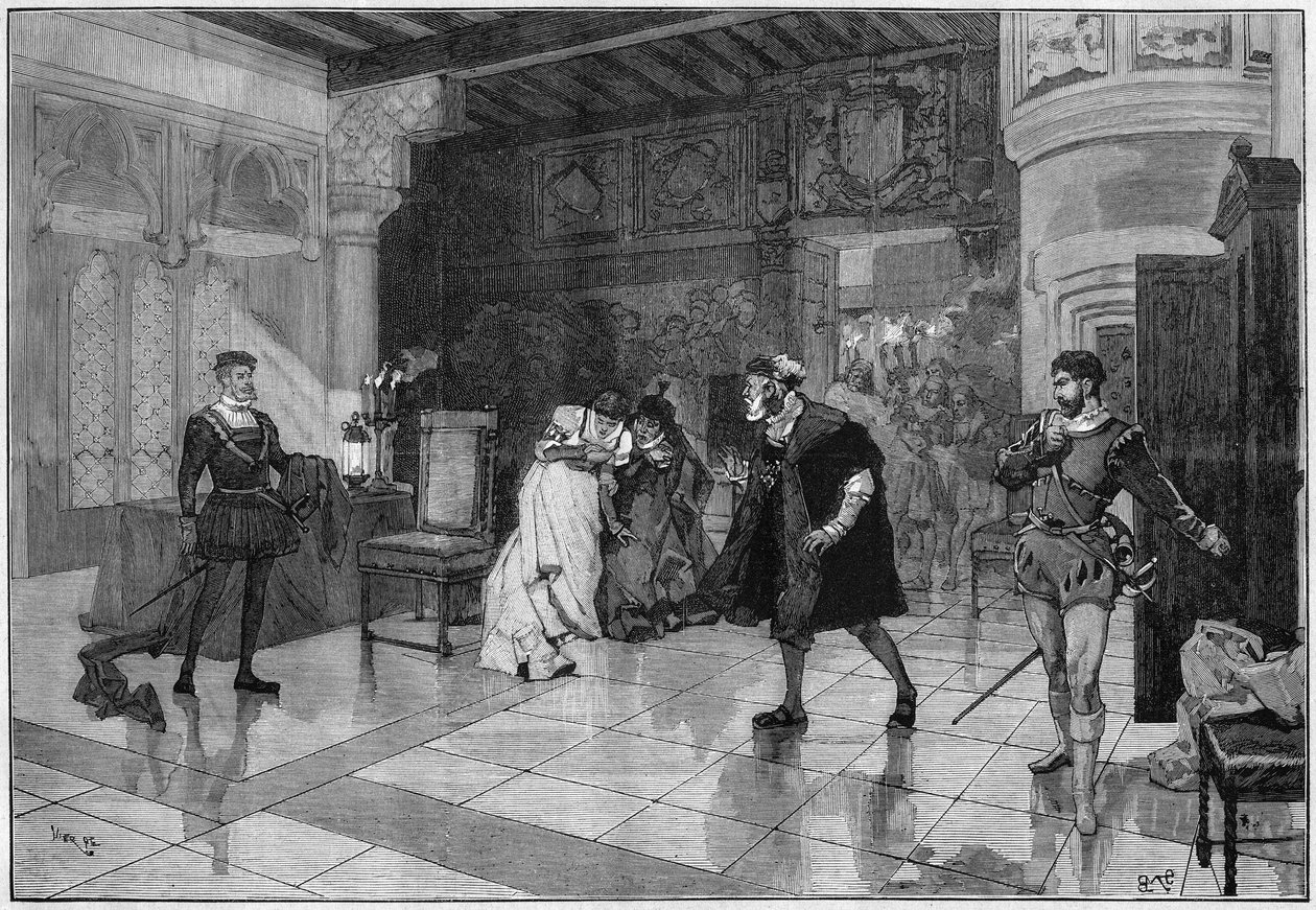 Tiyatro gösterimi: Victor Hugo (1802-1885) tarafından “Hernani”, 1. perde sahne 3. Paris, Comedie Francaise by French School