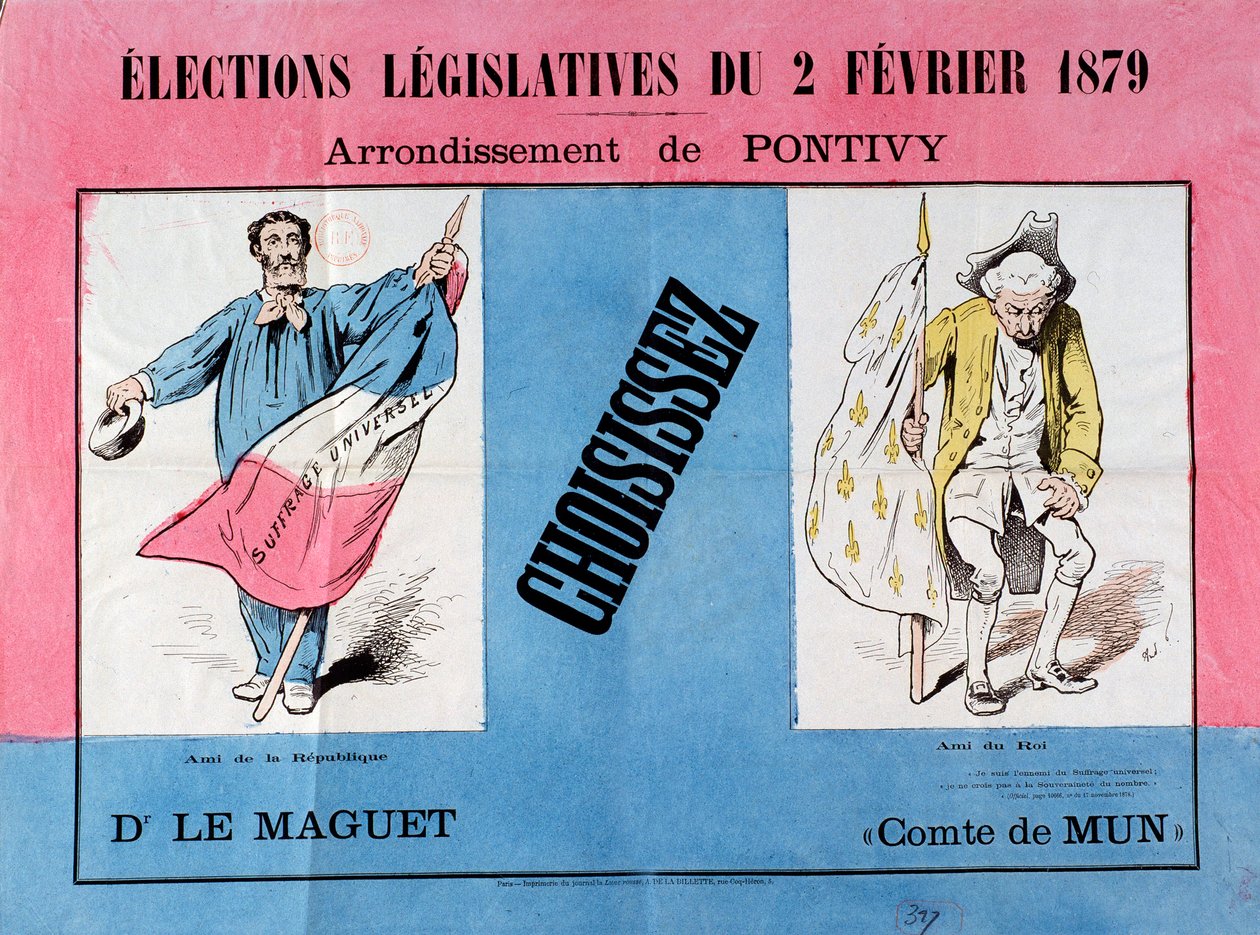 Üçüncü Cumhuriyet: Pontivy (Morbihan) belediyesinde 2/02/1879 yasama seçimleri için afiş. Paris. Afiş ve Reklam Müzesi by French School