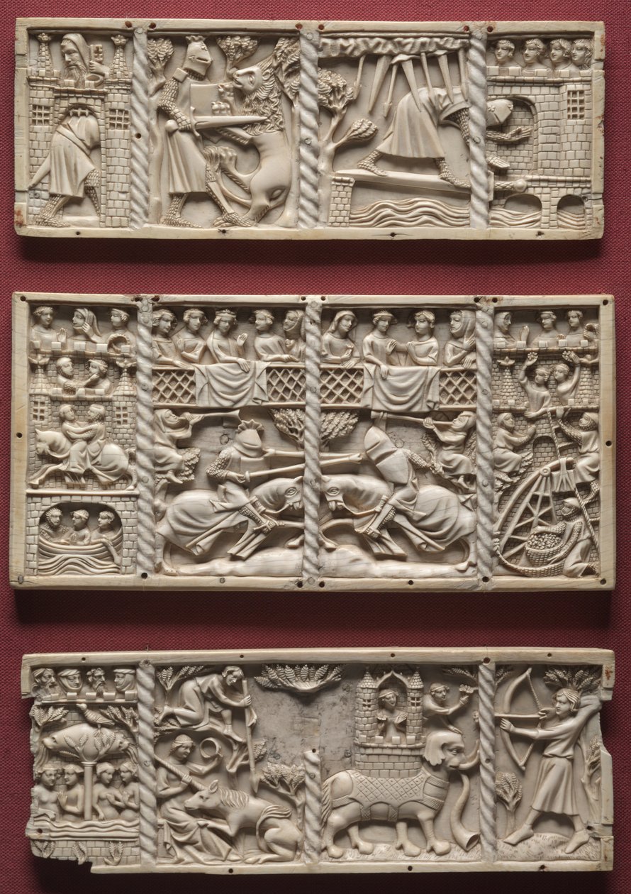 Bir Tabuttan Üç Panel, Saray Romantiklerinden Sahneler, c.1330-1350 by French School