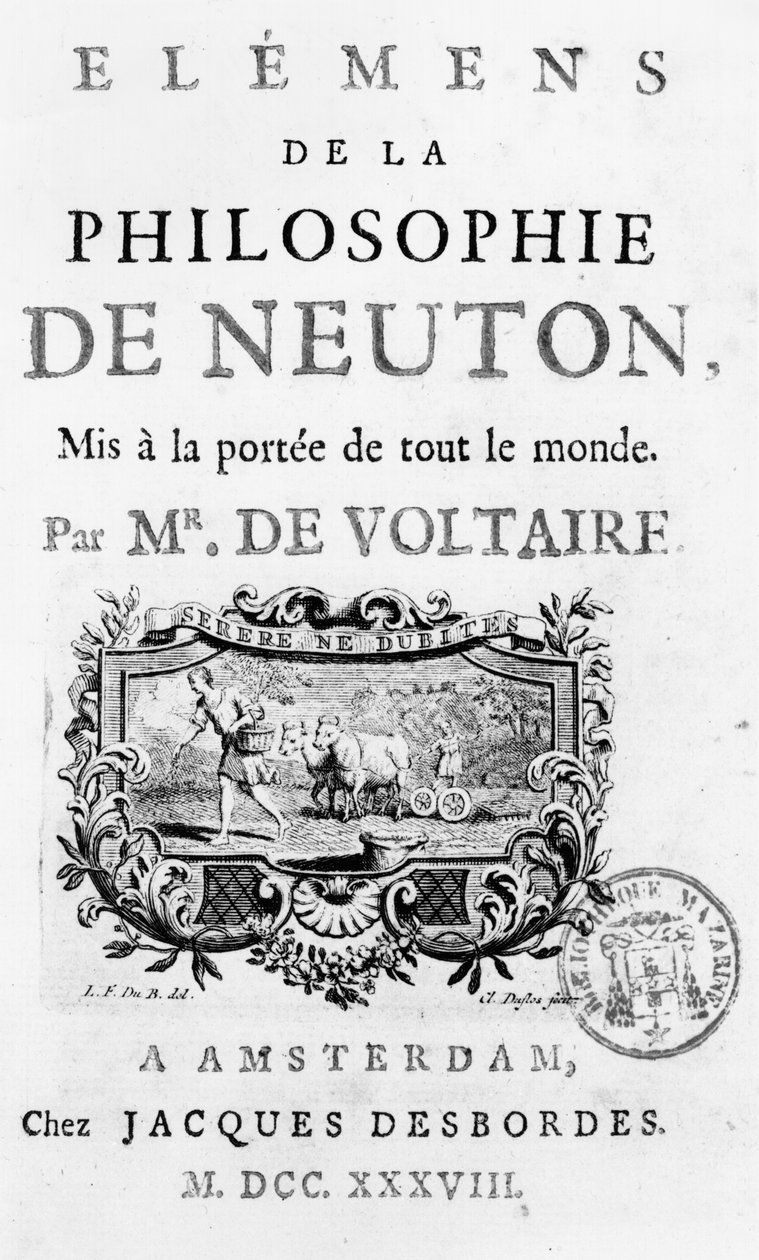 Francois Marie Arouet Voltaire (1694-1778) Amsterdam tarafından yazılan Elements de la Philosophie de Newton