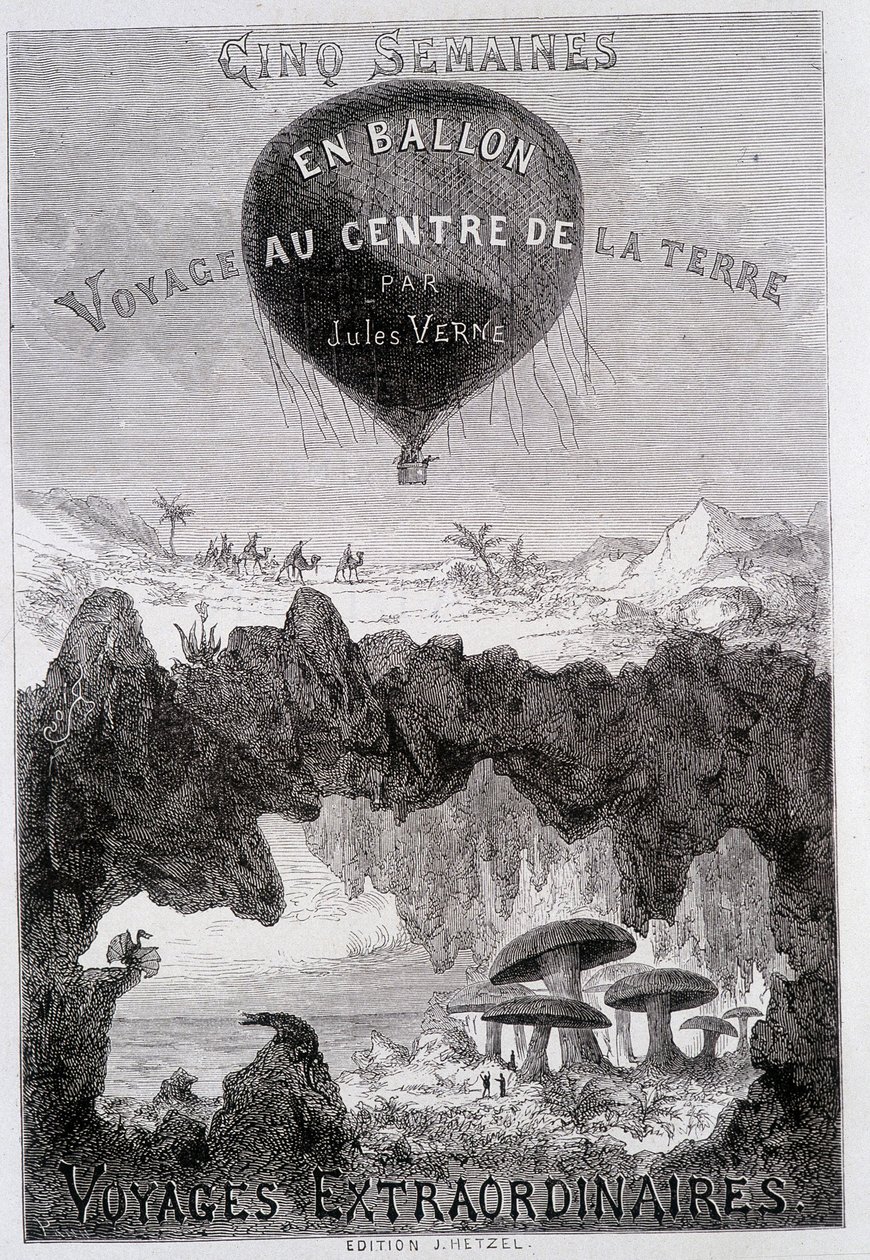 Başlık sayfası: “Balonda Beş Hafta” ve “Dünyanın Merkezine Yolculuk”” Jules Verne, sd. Hetzel