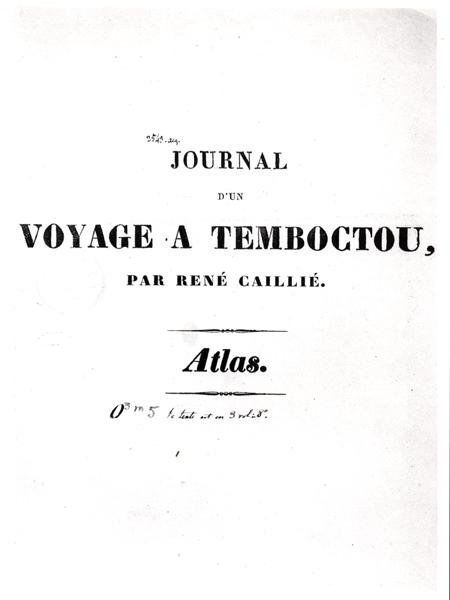 Rene Caillie (1799-1838) tarafından yazılan 'Timbuktu'ya bir gezinin Günlüğü'nün başlık sayfası by French School