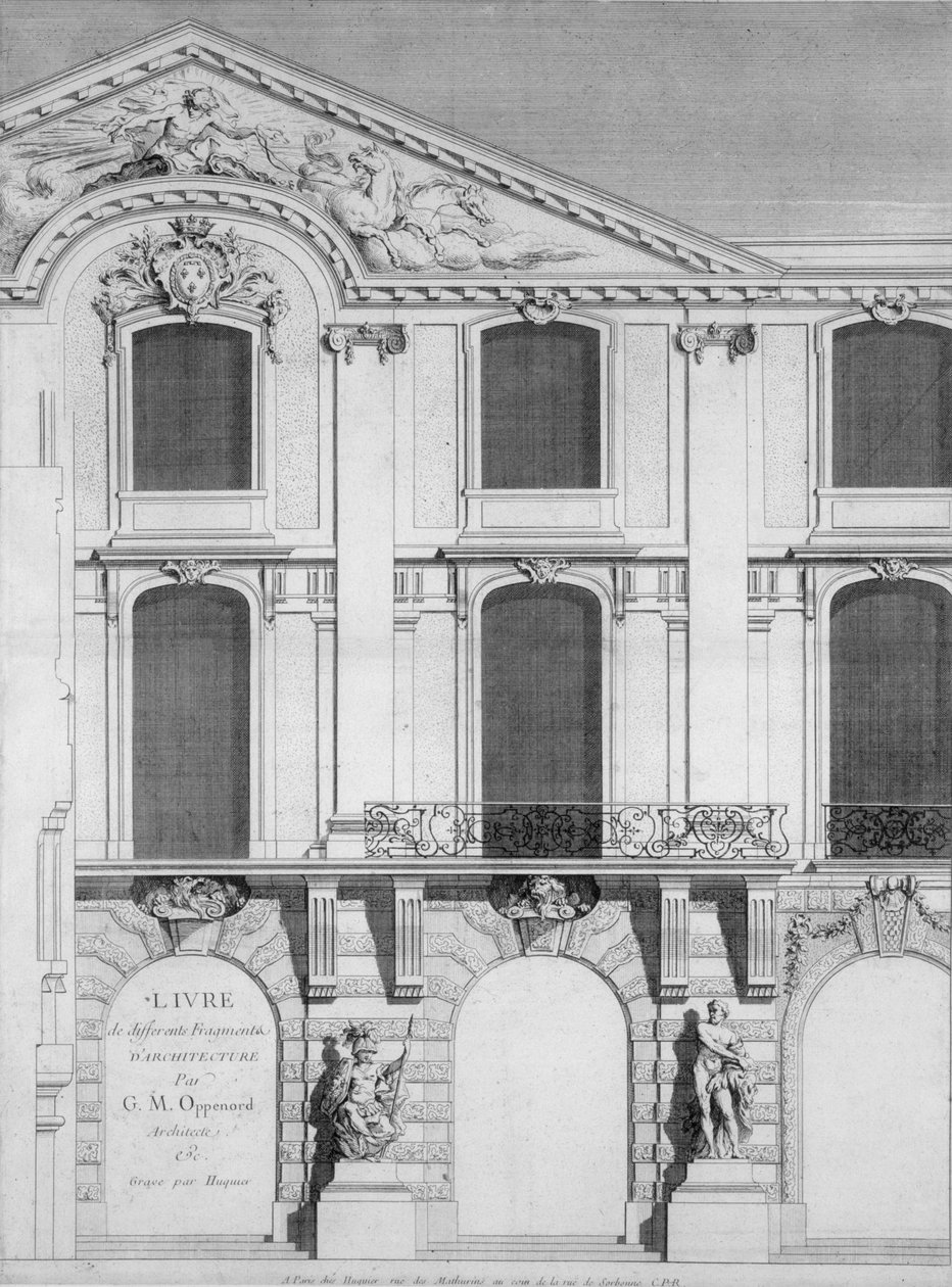 Oppenords tasarımlarının oyulmuş levhalarından oluşan bir kitabın başlık sayfası, 1745