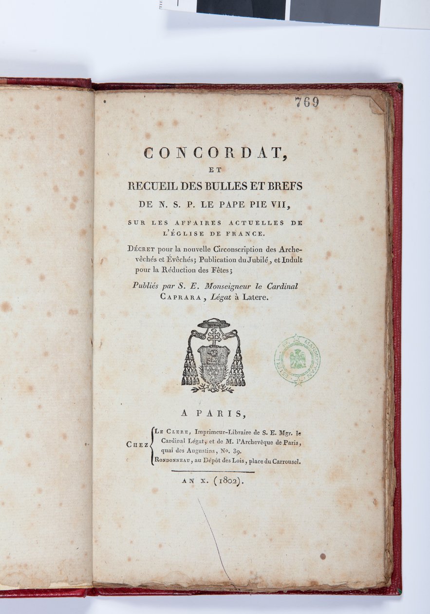 Concordat ve Recueil des bubbles et brefs de N. S. P. le Pape Pie VII