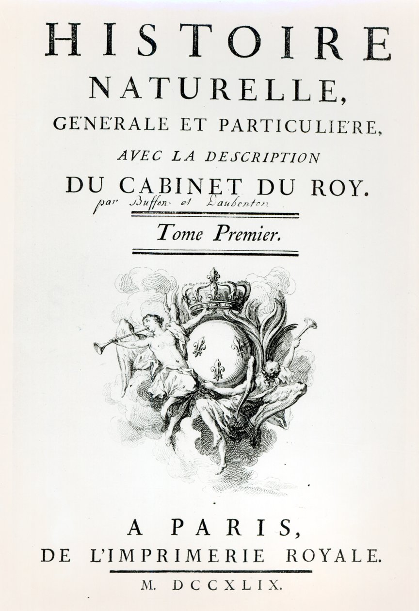 Doğal, Genel ve Özel Tarihin Başlık Sayfası, Buffon, Paris, 1749 by French School