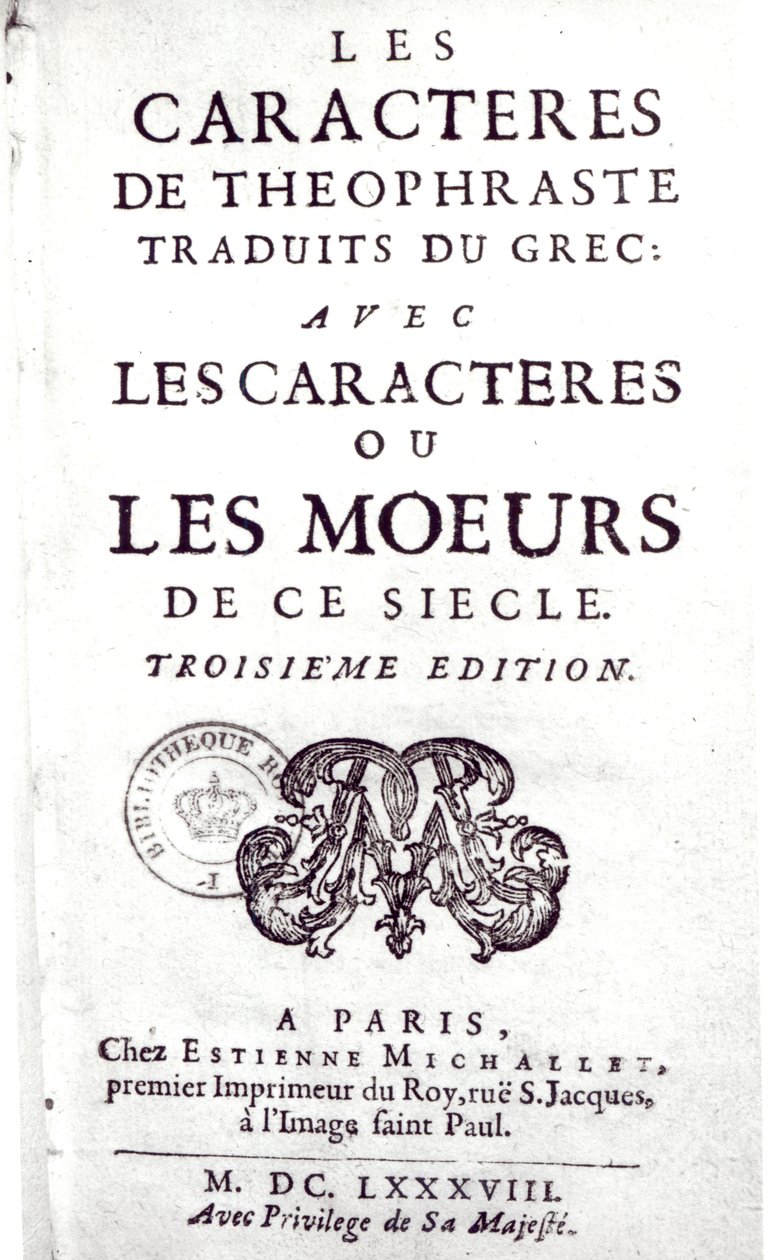 Yunancadan tercüme edilen Les Caracteres de Theophraste