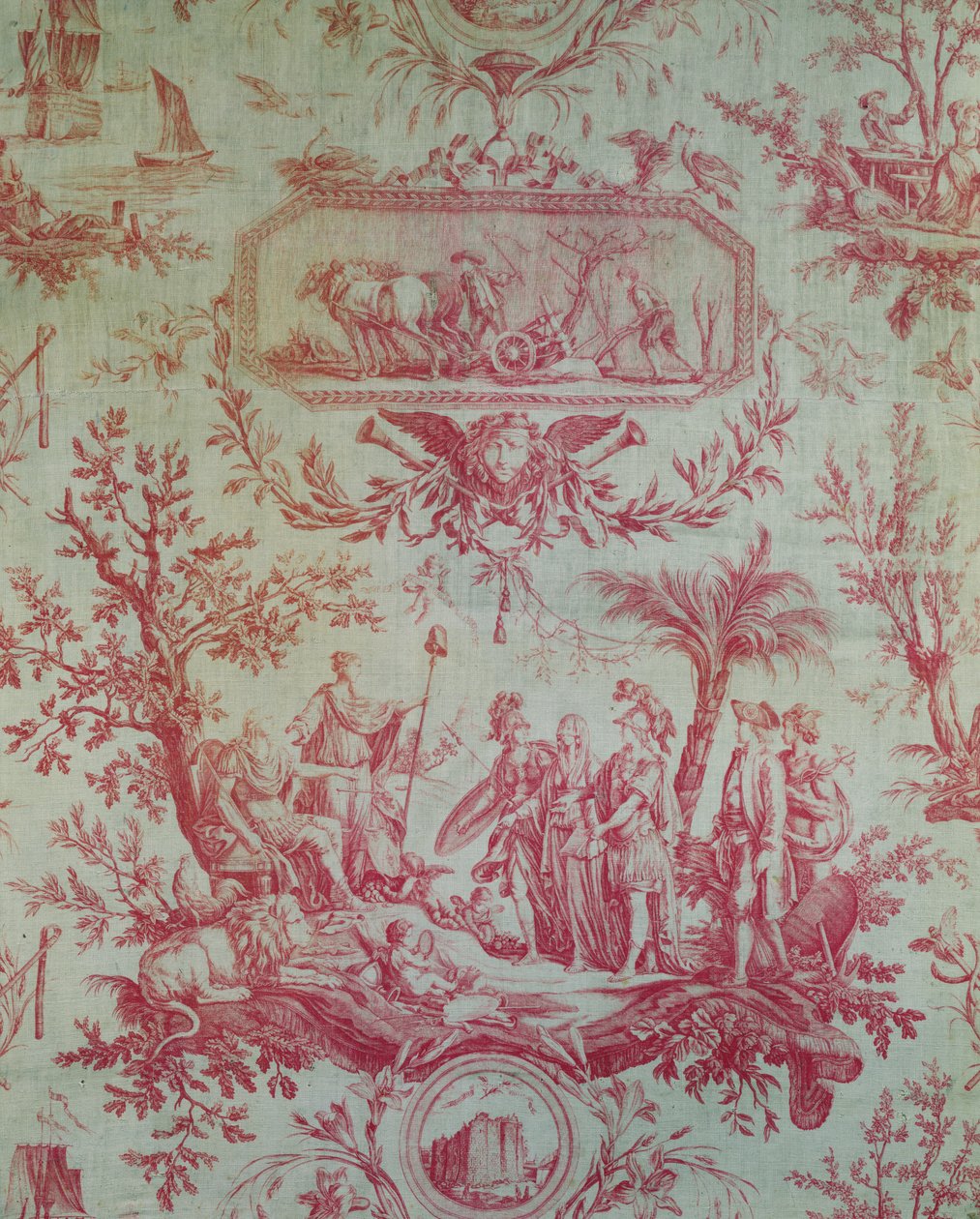 Toile de Jouy (Jean-Baptiste Huet 1772-1793 tarafından yapılan tasarımlardan sonra), Illustrating an Alegory of Louis XVI (1754-1793), Fransa Kralı, Şubat 1790