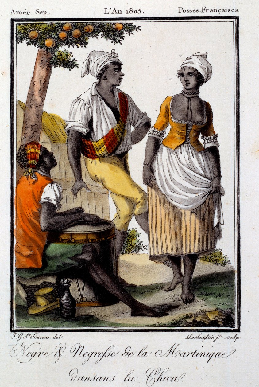 Geleneksel dans: Martinik dans eden chica sakinleri. 1805 tarihli gravür. Chartres, Güzel Sanatlar Müzesi by French School