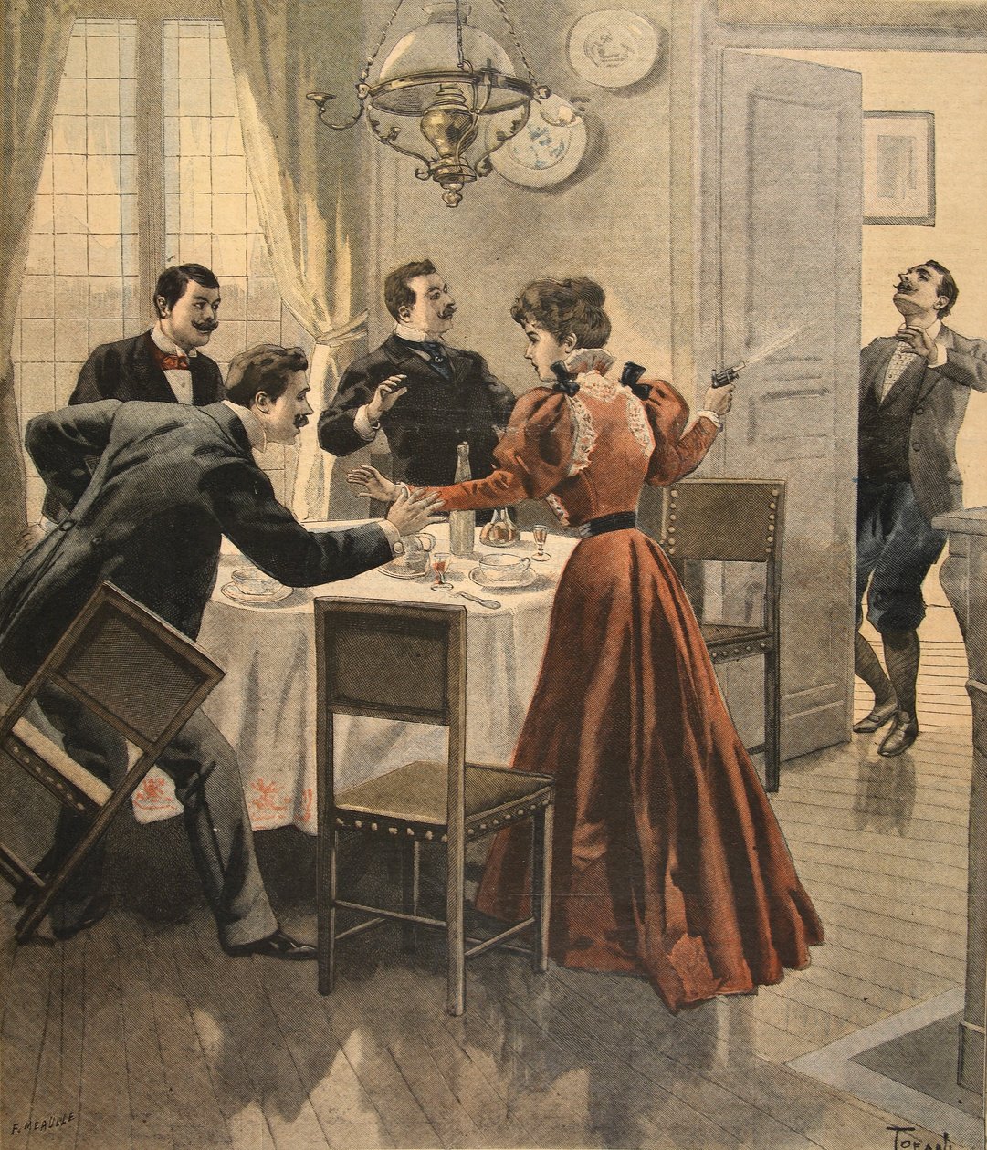 Bir öğle yemeğinin trajik sonu, Le Petit Journal'dan bir çizim: Ek illustre, 18 Aralık 1898 by French School