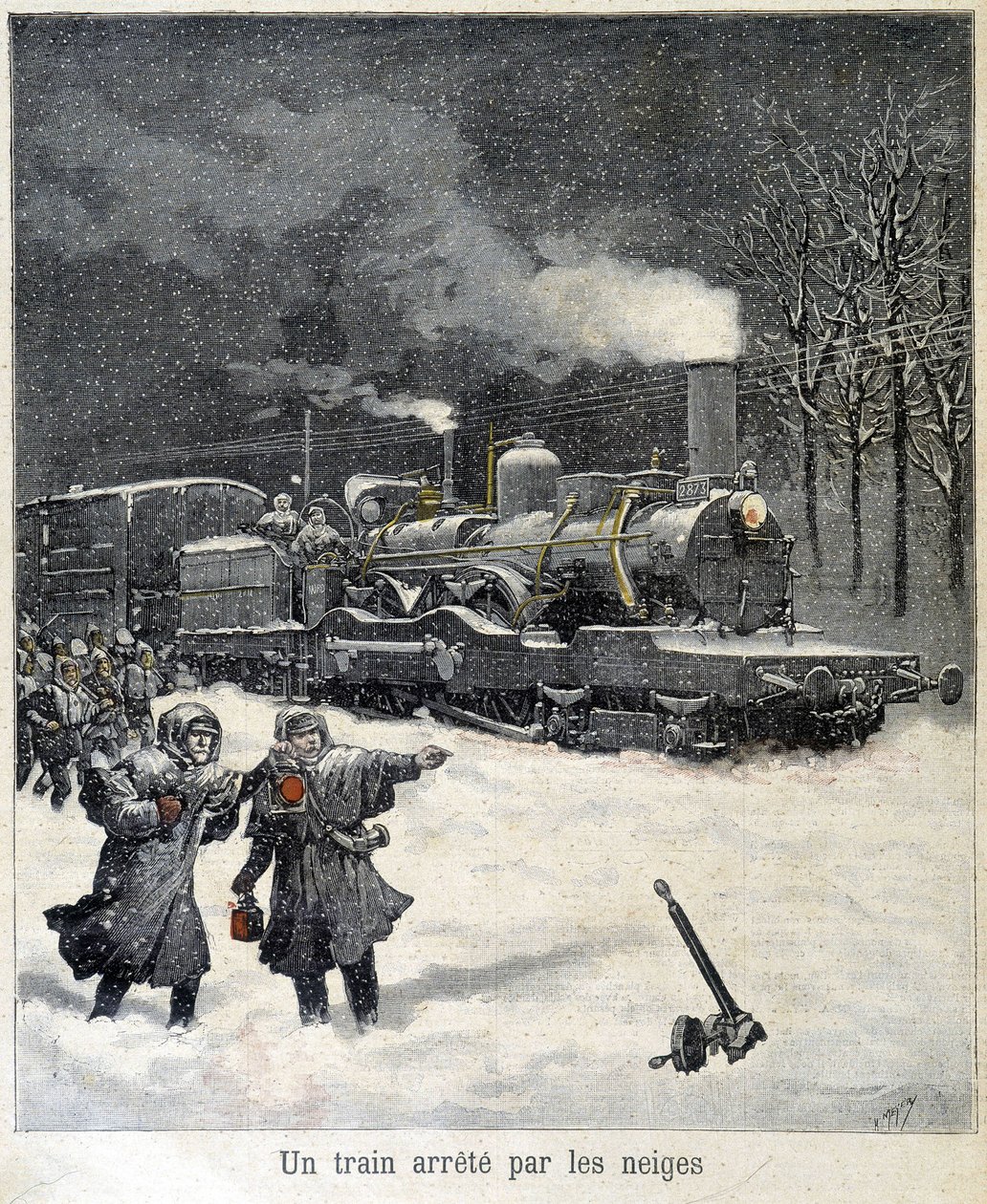 Tren kar yüzünden durmak zorunda kaldı. Mart 1892 tarihli “Le Petit Parisien” gazetesinin illüstrasyonu. by French School