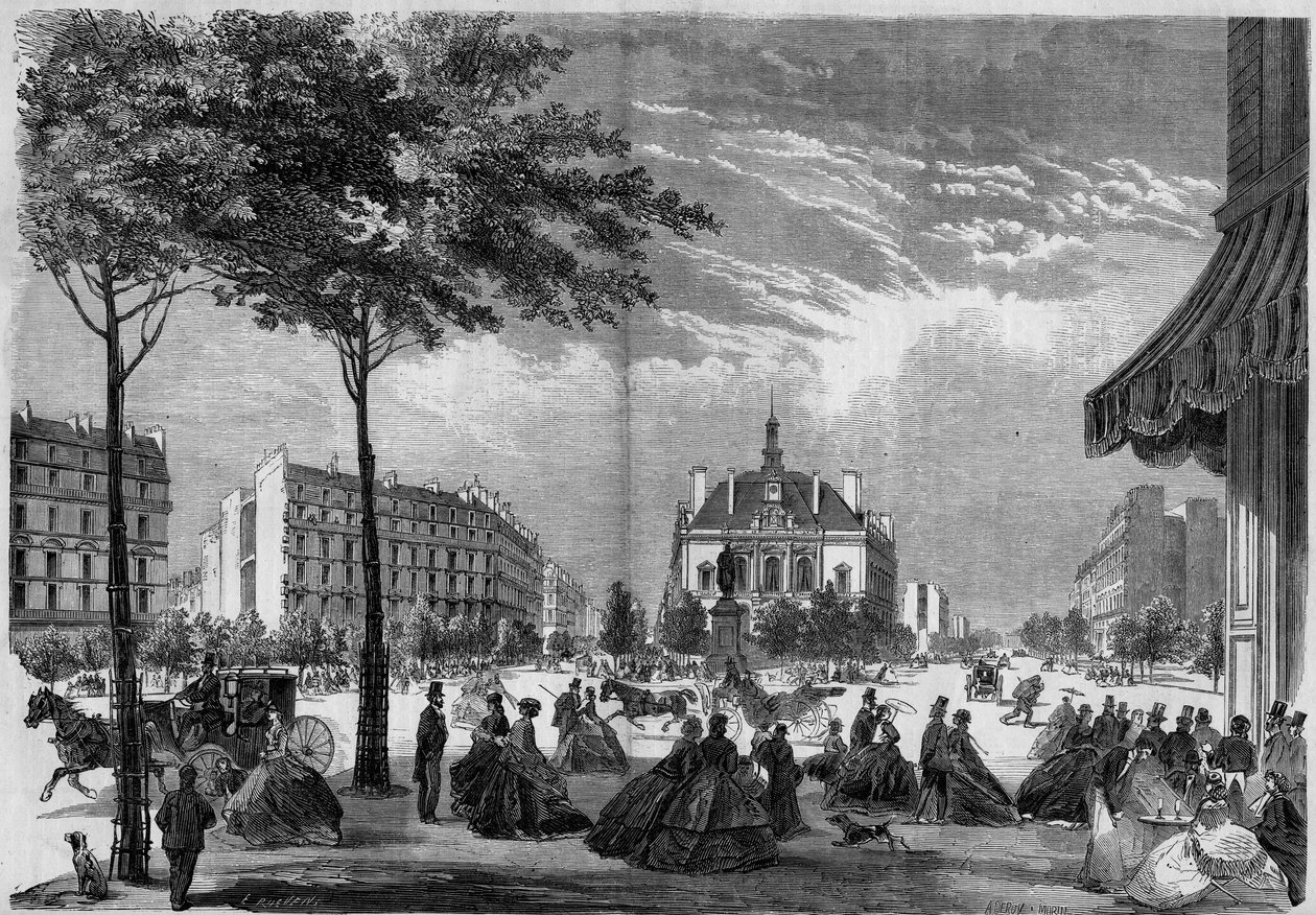İkinci İmparatorluk Döneminde Paris'in Dönüşümleri, Paris Haussmann: Paris'teki XI bölgesinin yeni belediye binası. (Voltaire Bulvarı ve Parmentier Caddesi'ni görebilirsiniz). 1865'ten itibaren yerçekimi. by French School