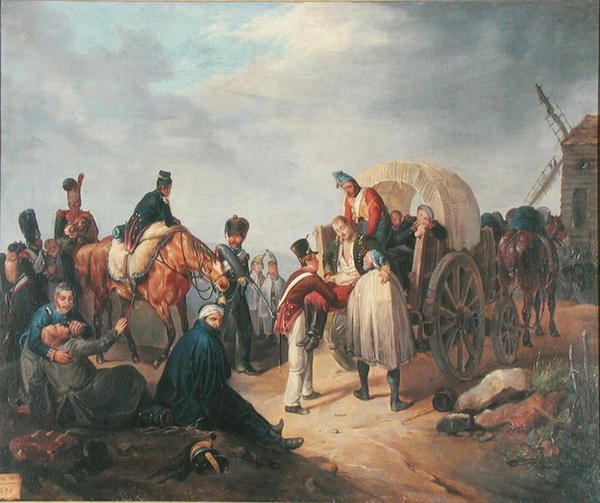 Yaralıların Arabayla Taşınması (tuval üzerine yağlı boya) by French School