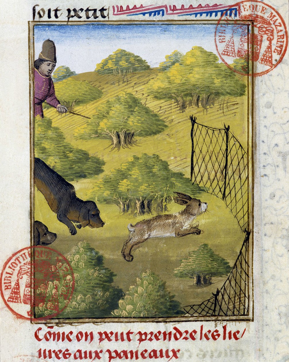 Tavşan ve av köpekleri için tuzak - “” Gaston Phoebus, Count of Foix, Lord of Bearn” tarafından yazılan Av Kitabı”nda by French School