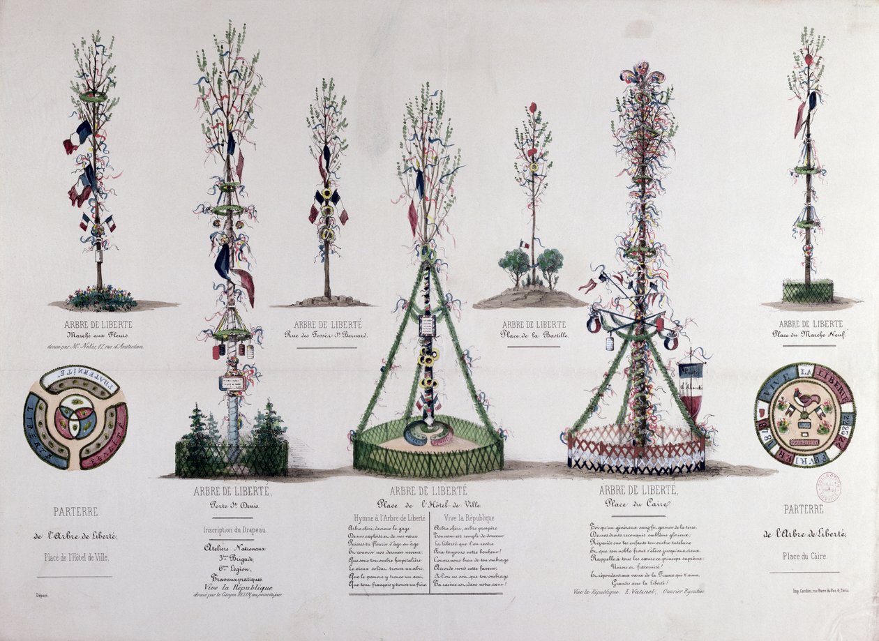 1848'de Paris'te dikilmiş Özgürlük Ağaçları (renkli gravür) by French School