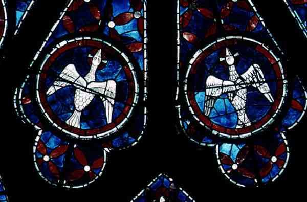Kuzey gül penceresinden iki güvercin detayı, c.1223 by French School