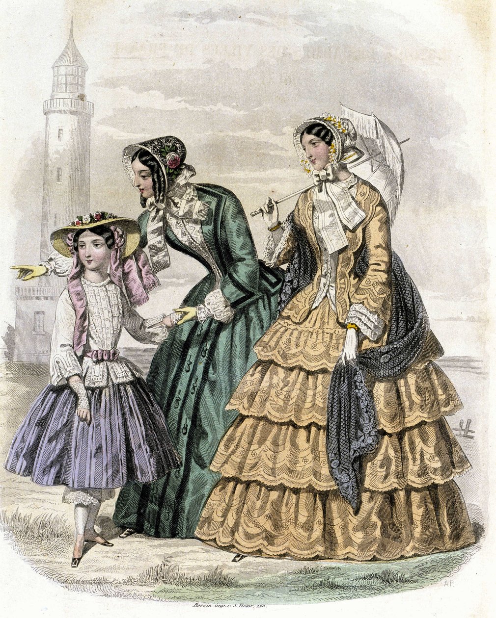 Kırsal kesimde bir kızı olan iki kadın - “Journal des Demoiselles” 1852