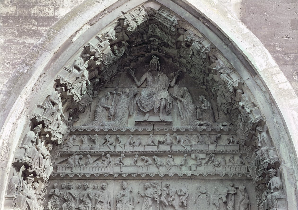 Son Yargıyı tasvir eden kuzey transeptinin sol portalından timpanum, 1225-40 by French School
