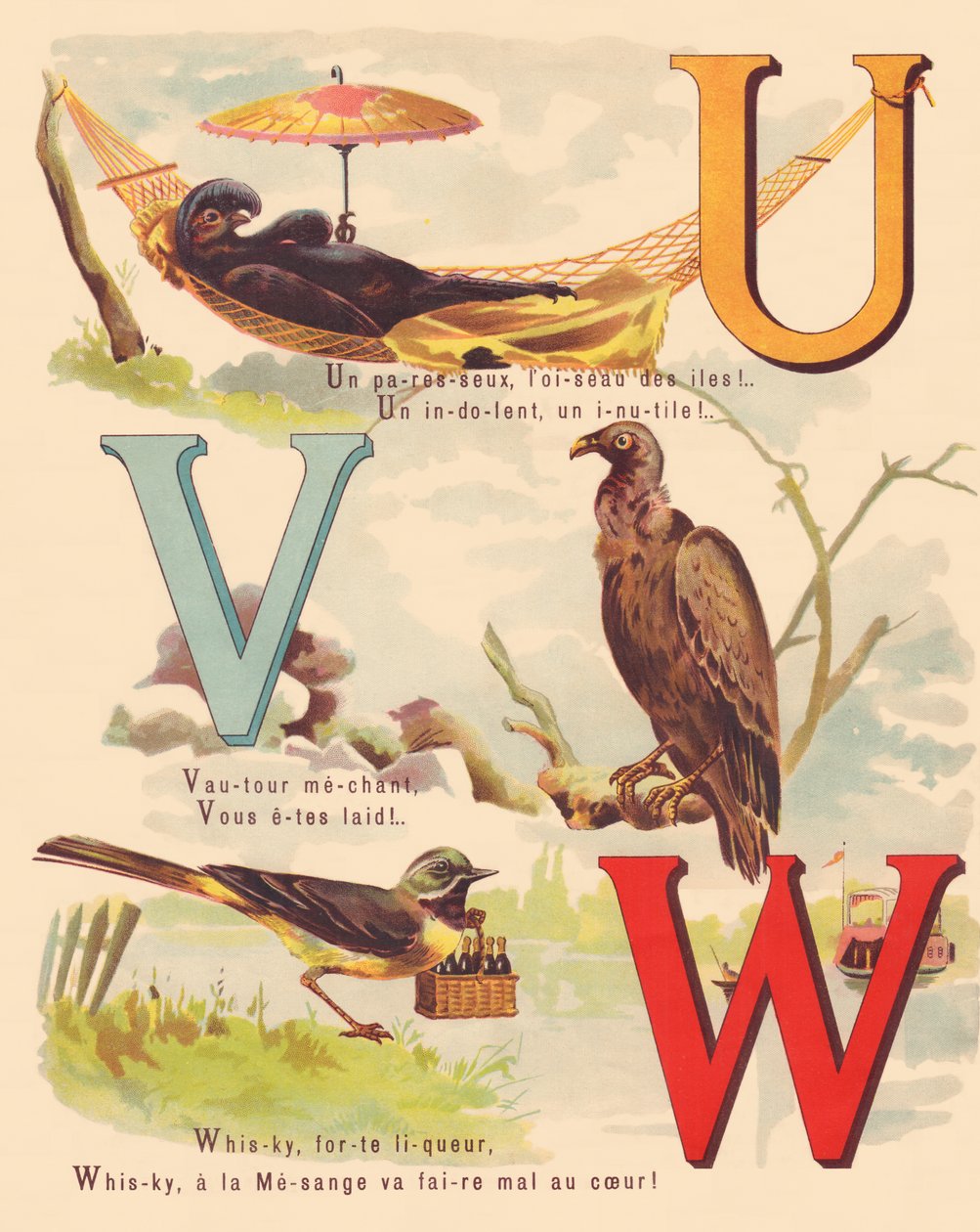 U V W: Siyah eMu, akbaba, kuyruksallayan, viski by French School
