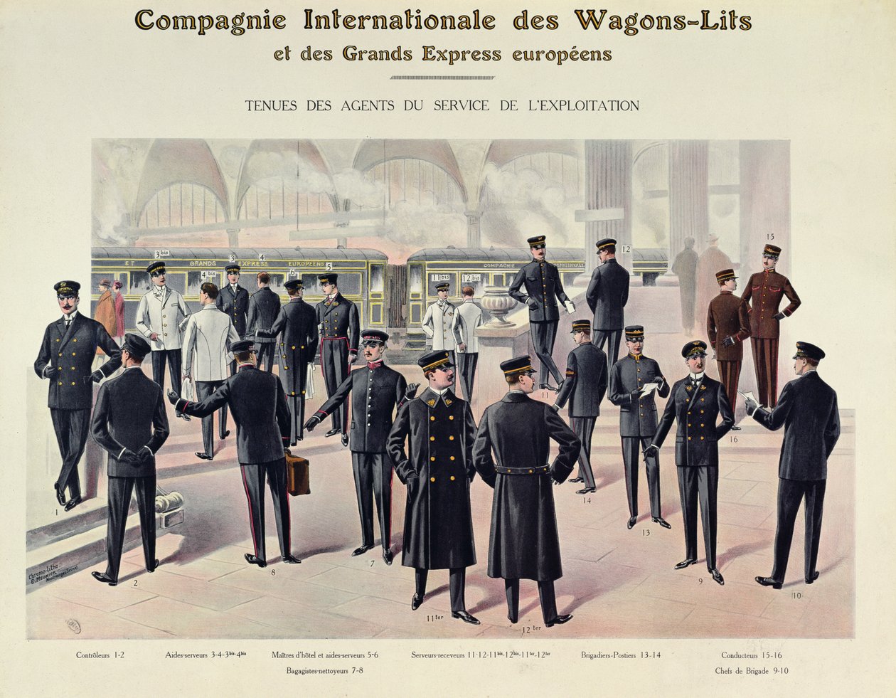 Compagnie des Wagons-Lits çalışanları için üniformalar, c.1910 by French School