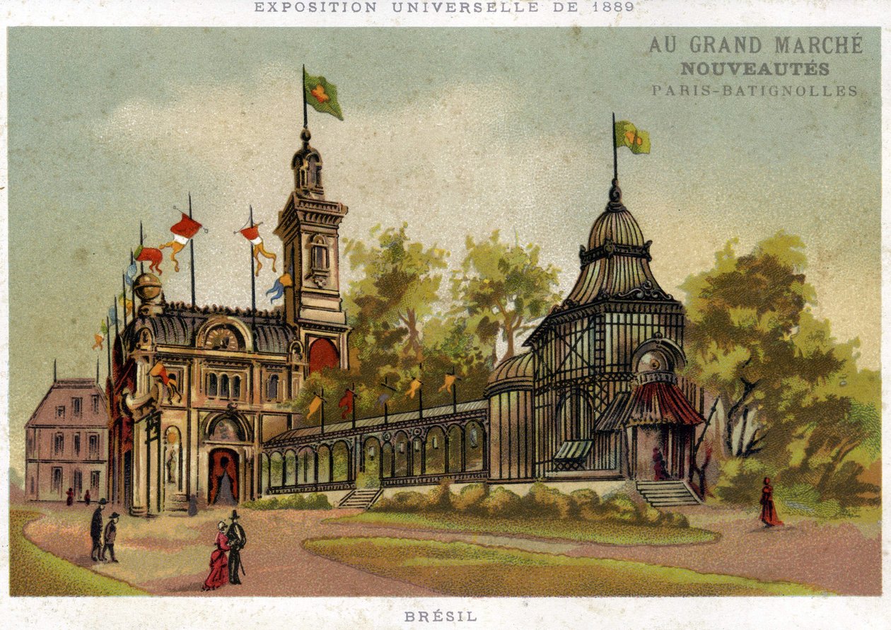 1889 Evrensel Sergisi. Brezilya Pavyonu. Paris Batignolles. 19. yüzyılın sonlarında kromolitografi. by French School