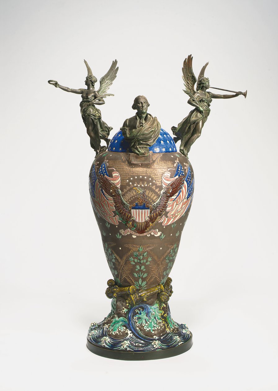 Amerikan bağımsızlığının yüzüncü yılını anan Urn, 1876 dolayları (seramik ve bronz) by French School