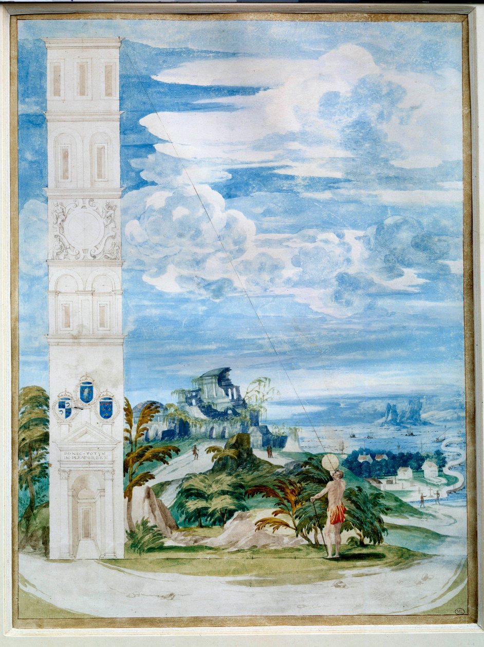 Usturlabın kullanımı, astronomik alet: güneşe yönelik. 16. yüzyıl Fransız okulunun suluboyası. karartmak 0,48x0,35 m. Paris, Louvre Müzesi by French School