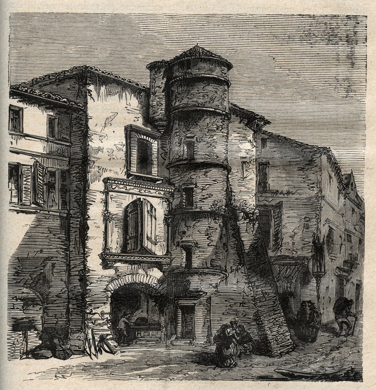 Uzes - eski kale -Gard - Fransa - “” PATRIE” deki gravür - LUCIEN HUARD TARAFINDAN FRANSA
