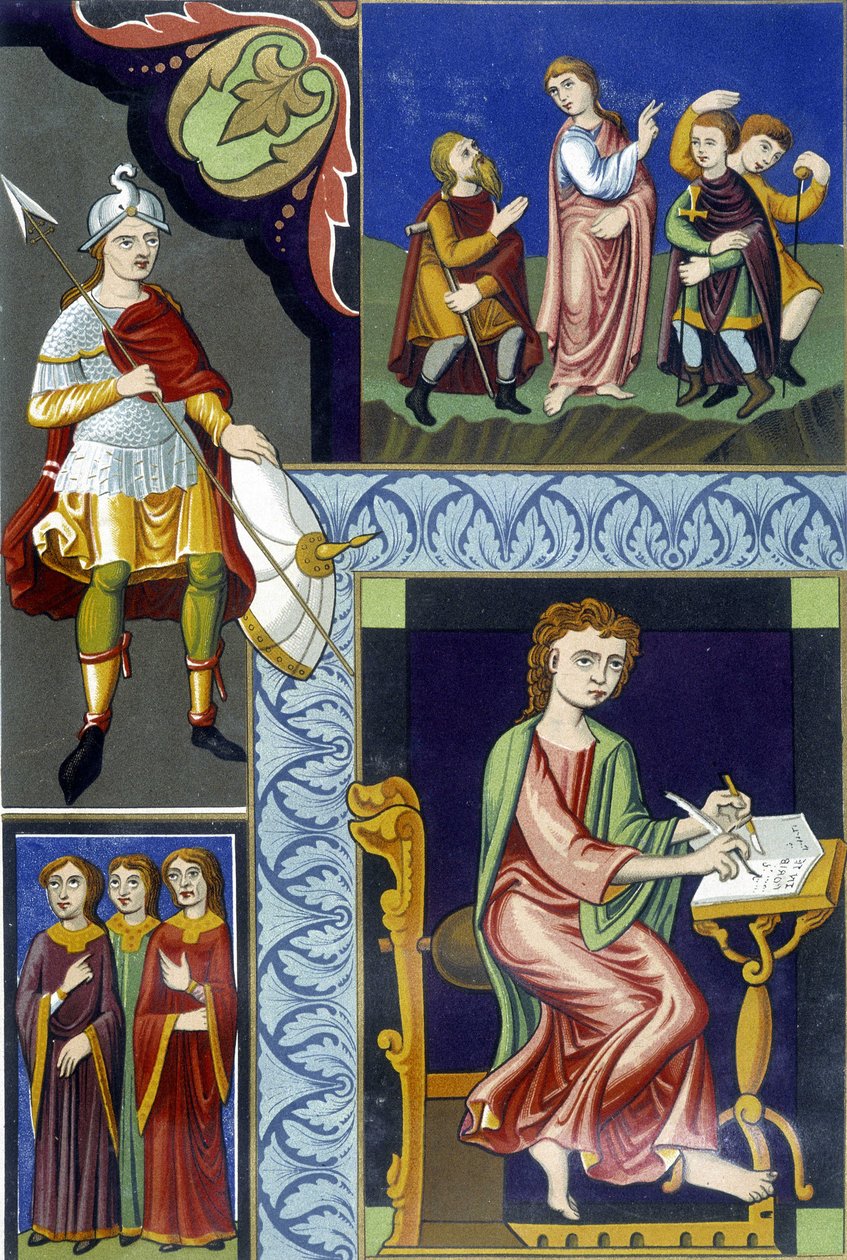 9. yüzyılın çeşitli kostümleri. "9. yüzyılda Fransa"dan alınan illüstrasyon. by French School