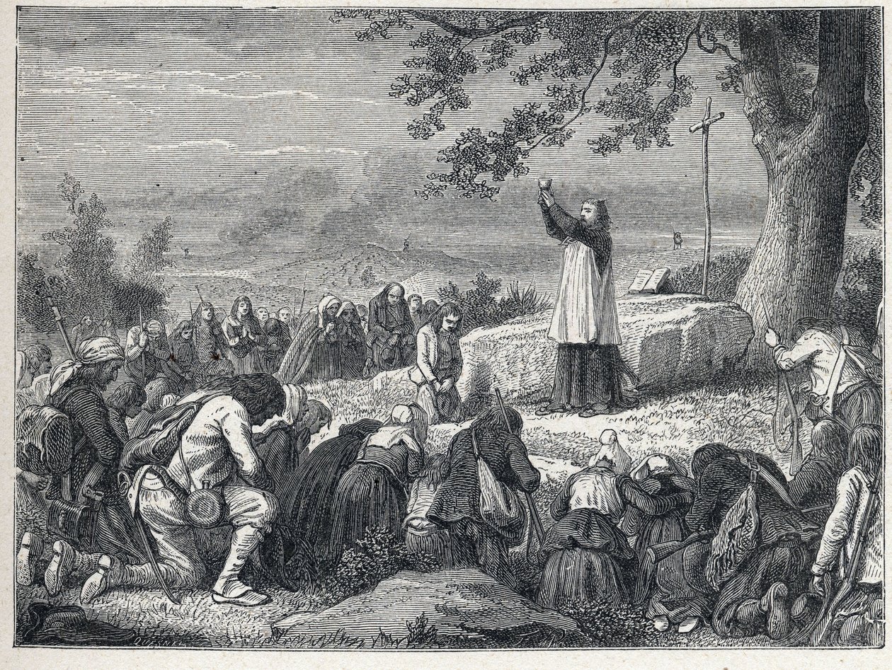 Vendee Savaşları (1793-1796): Yeminli rahipleri reddeden isyancı nüfus için bir meşe ağacının altında bir ayini kutlayan rahip ekler. 1889