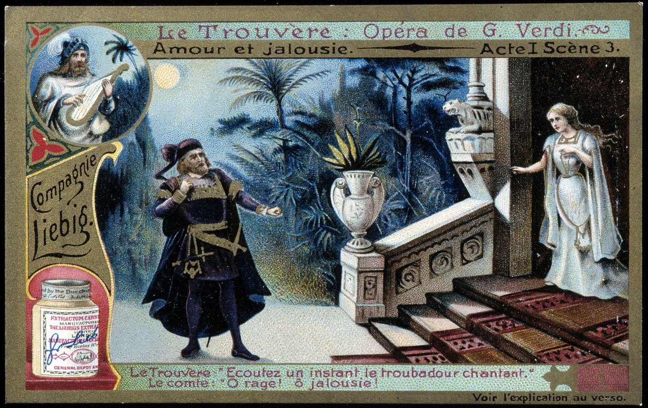 Verdi'nin Trouvère'i: perde I sc. 3 - Liebig kromolitografisi, 1900 dolayları by French School
