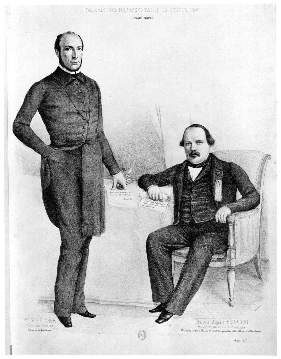 Victor Schoelcher (d.1804) ve Francois-Auguste Perrinon (d.1822) Guadeloupe ve Martinique milletvekilleri, 1849 by French School