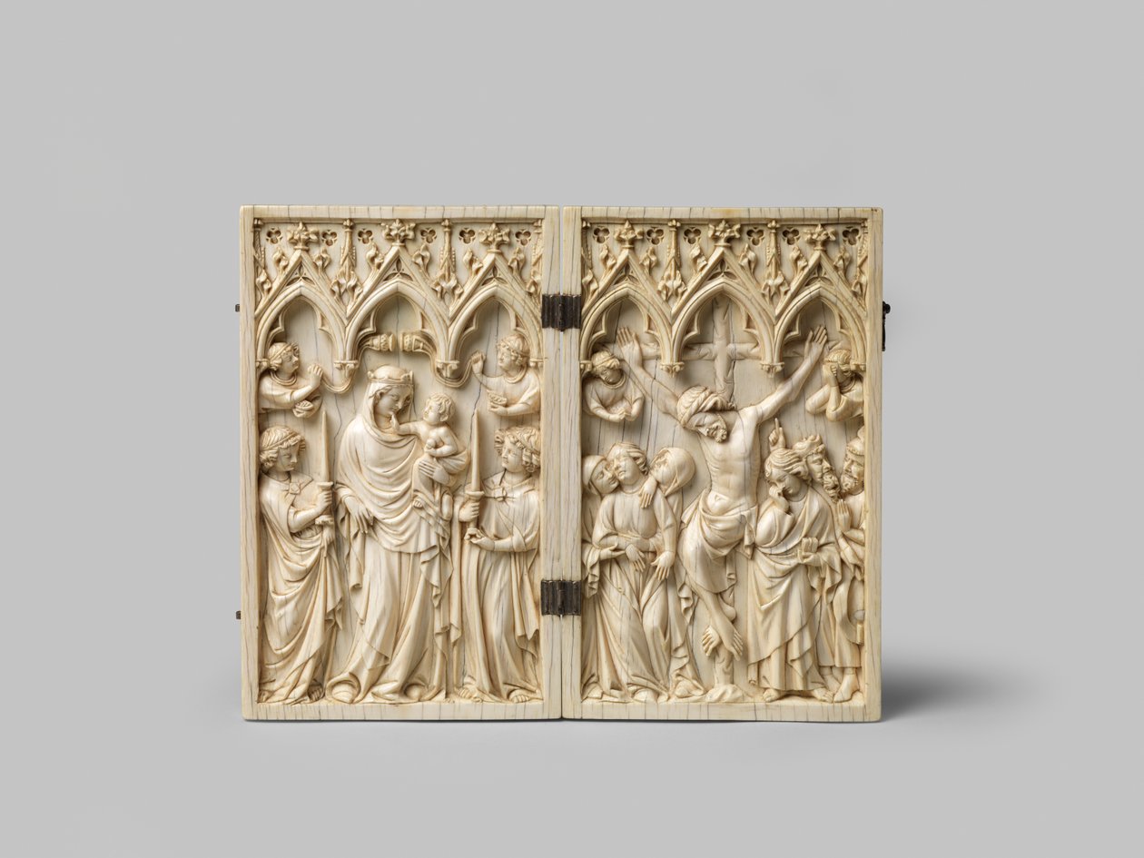 Vierge Glorieuse ve Çarmıha Germe diptych abanoz desteği daha sonra, 14. yüzyıl by French School