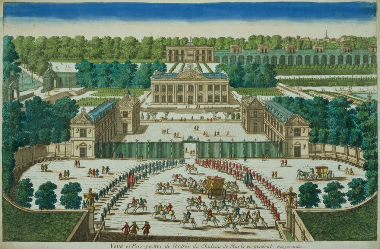 Antoine Aveline (1691-1743) tarafından oyulmuş Marly Şatosu Girişinin Görünümü ve Perspektifi by French School