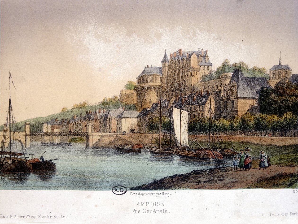 Amboise görünümü - litografi by French School