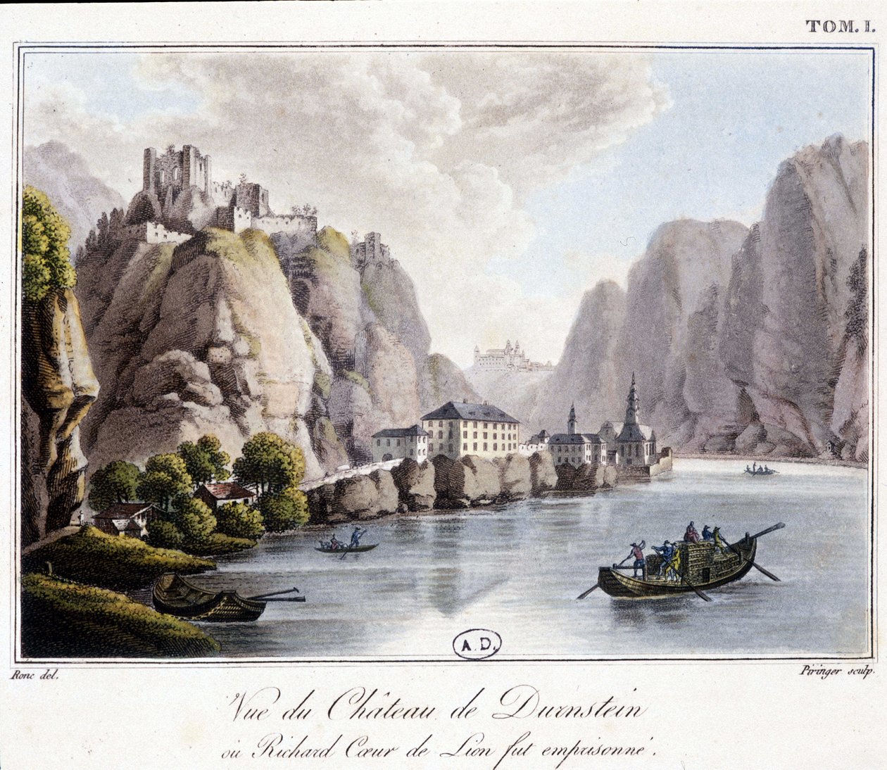 Durnstein Kalesi'nin görünümü (Richard Lion's Heart'ın hapsedildiği yer) - Kont Alexandre de Laborde'nin “” Avusturya'da Pitoresk Yolculuk”ta, Paris, Yaşlı Didot by French School