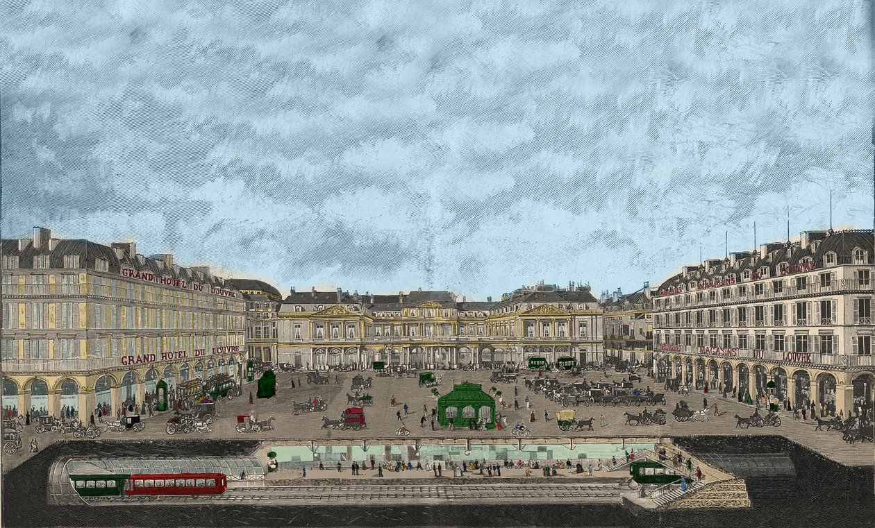 1898 metropolitan tren istasyonunun bir kesiti ile Palais-Royal ve Rue de Rivoli