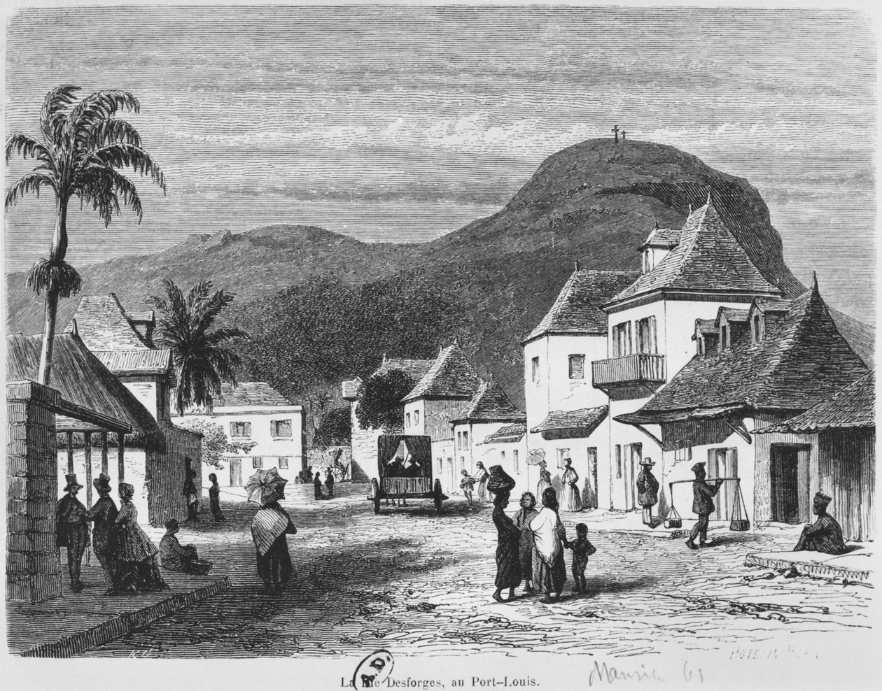 Port Louis manzarası, rue Desforges, Mauritius, 1861 by French School