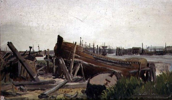 Bir Tersaneden Görünüm, 1860 dolayları (tuval üzerine yağlı boya) by French School