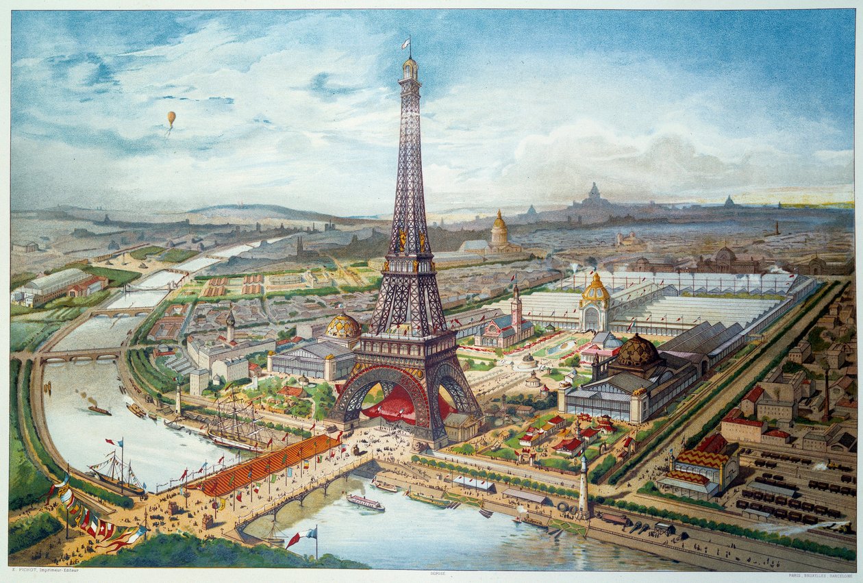 Paris'teki 1889 Evrensel Sergisinin görünümü. 1889 gravürü. Paris, Dekoratif Sanatlar by French School