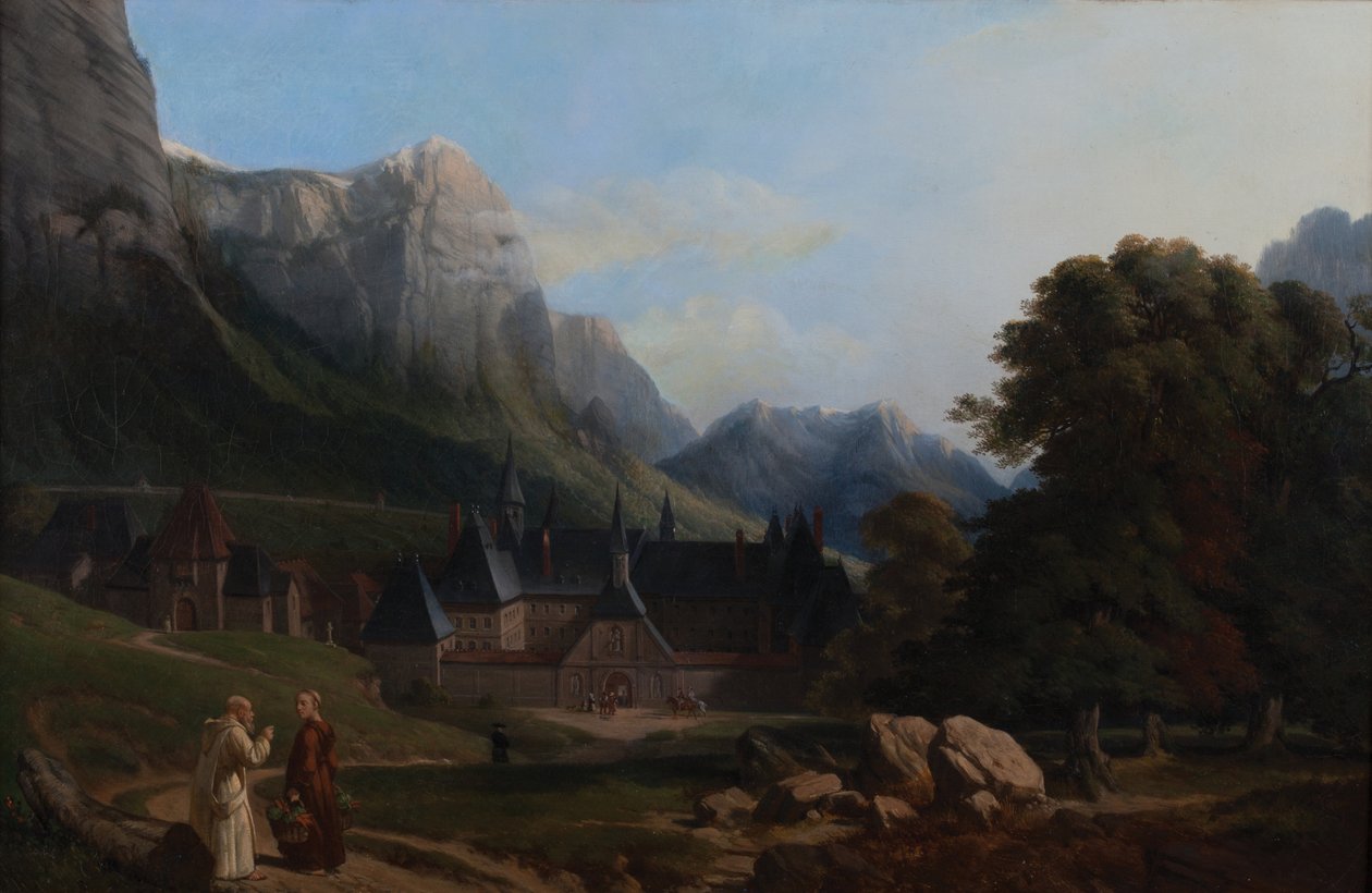 Grande Chartreuse manastırının görünümü (Tuval üzerine yağlı boya) by French School